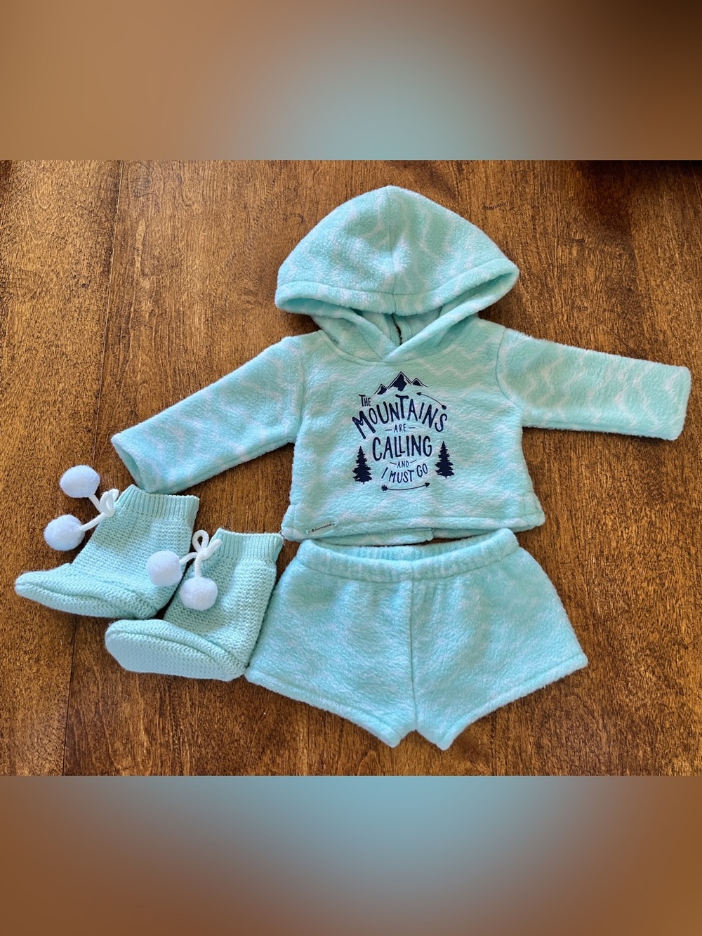 American Girl Corinne Tan 
powder blue pajamas